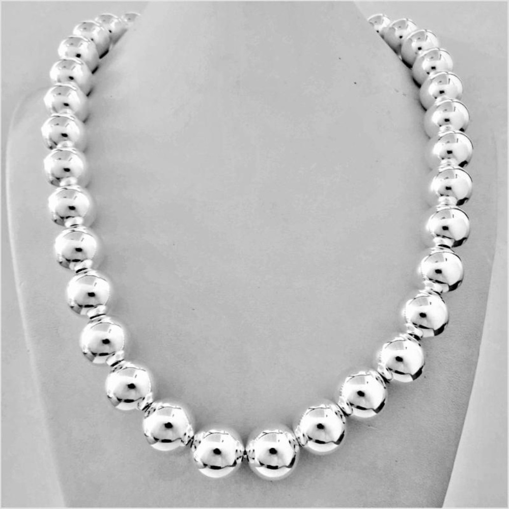 Authentic 20” Vintage 14mm Statement Sterling Bead Necklace 128 Grams